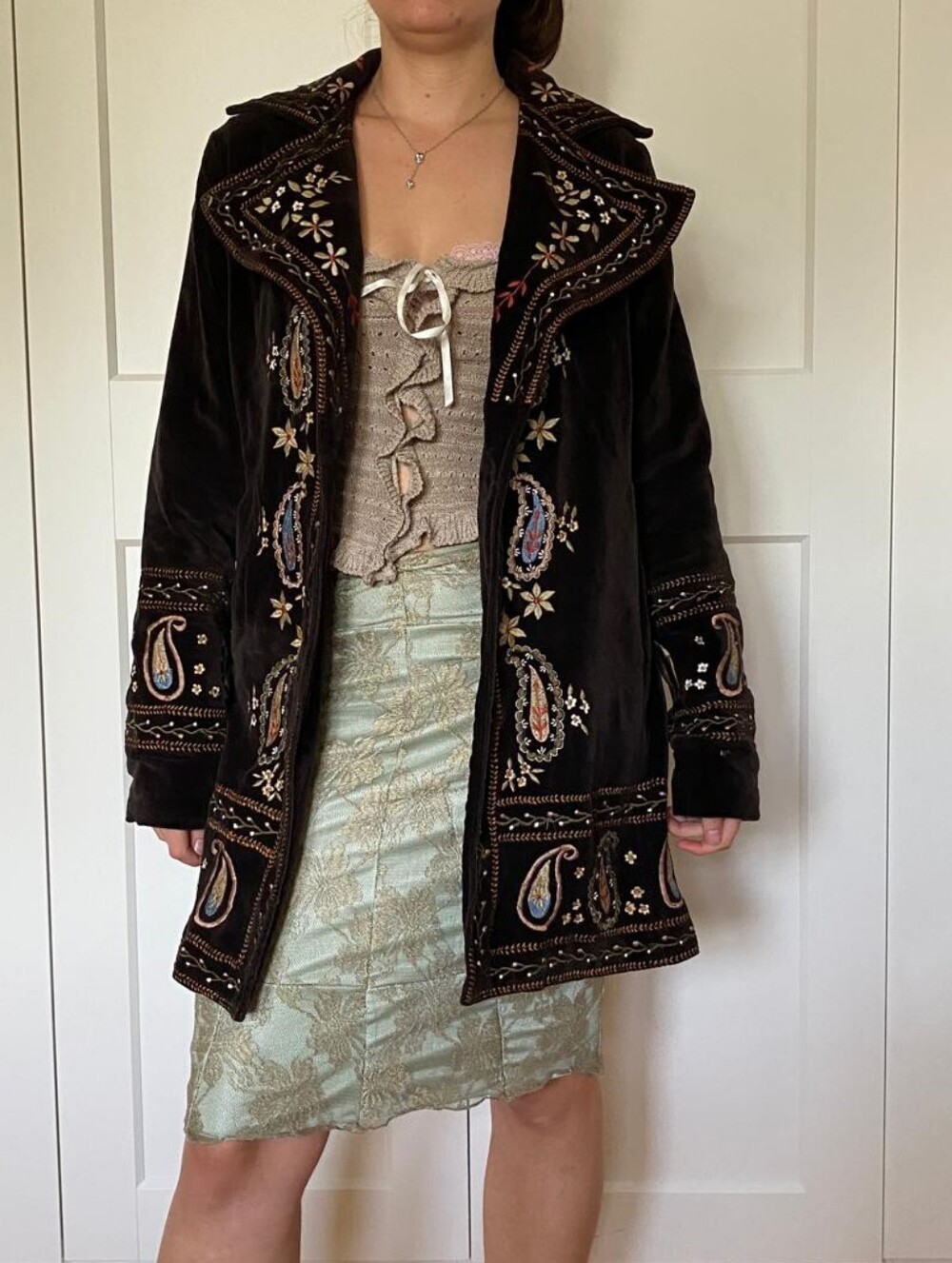 Vintage Velvet / Velour Paisley Embroidered Coat Jacket